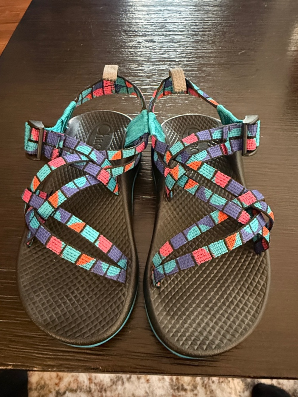 Chaco Kids Multicolor Strap Black Footbed Sandals